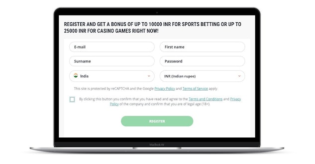 22bet registration form