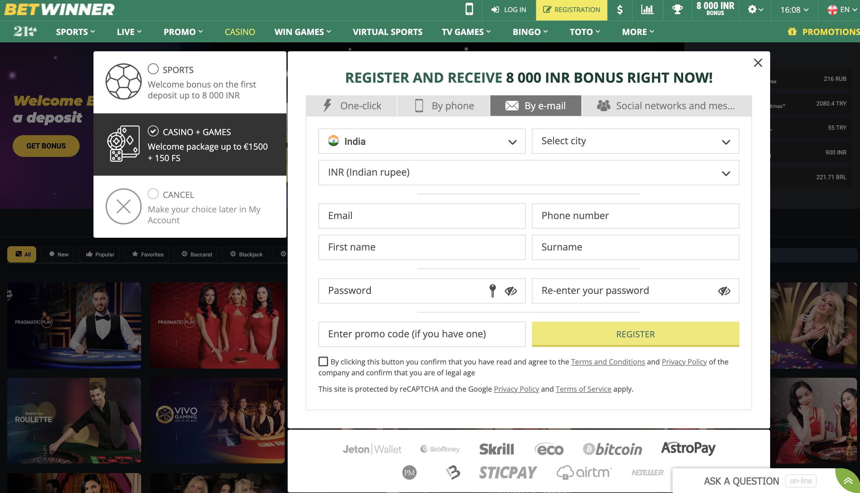 Betwinner registration 3