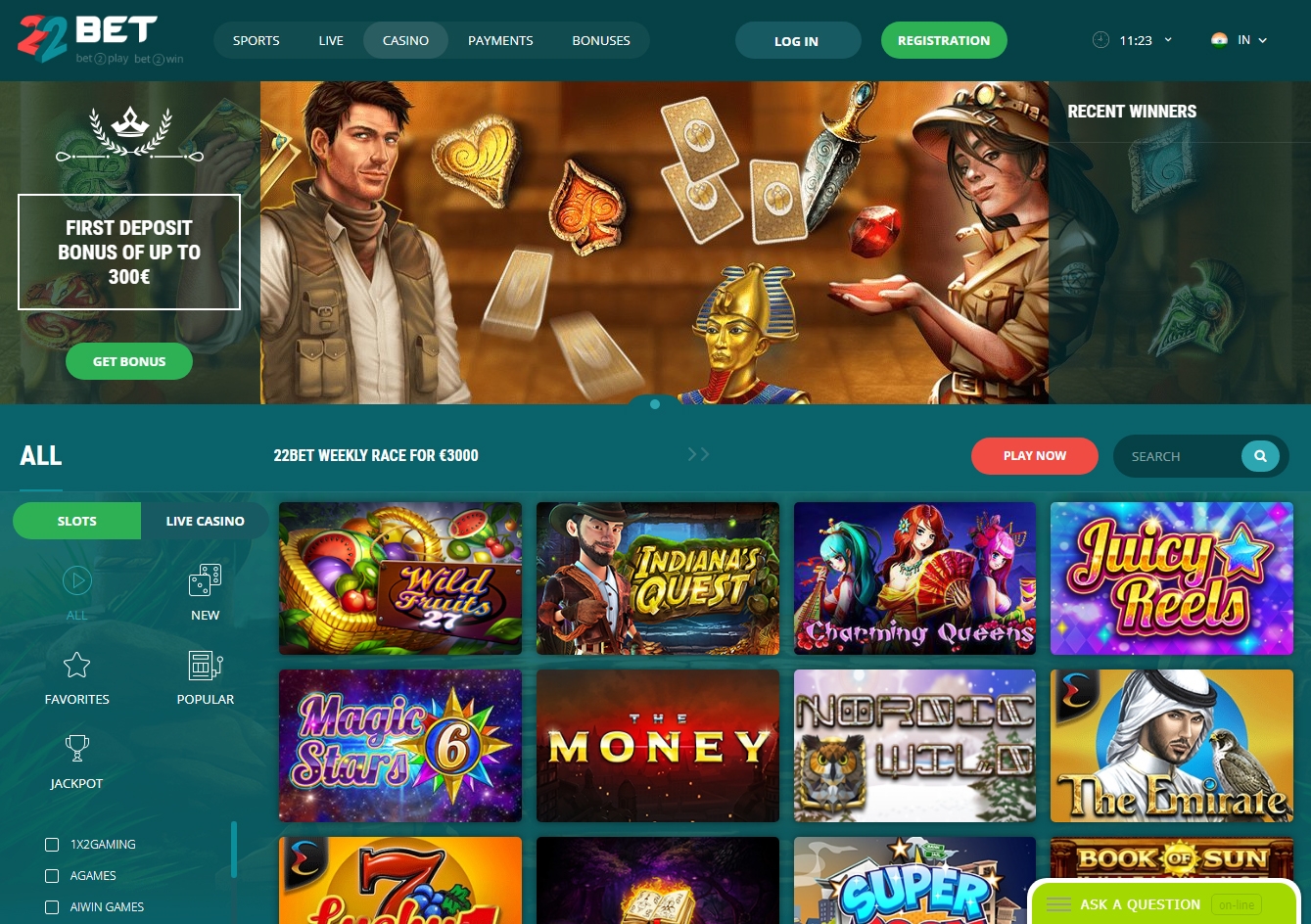 22bet Casino Start