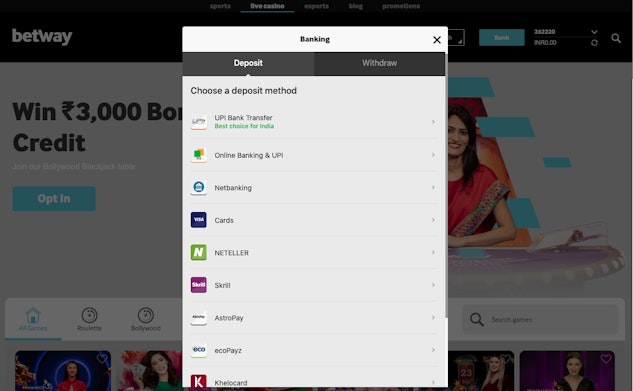 Betway deposit methods