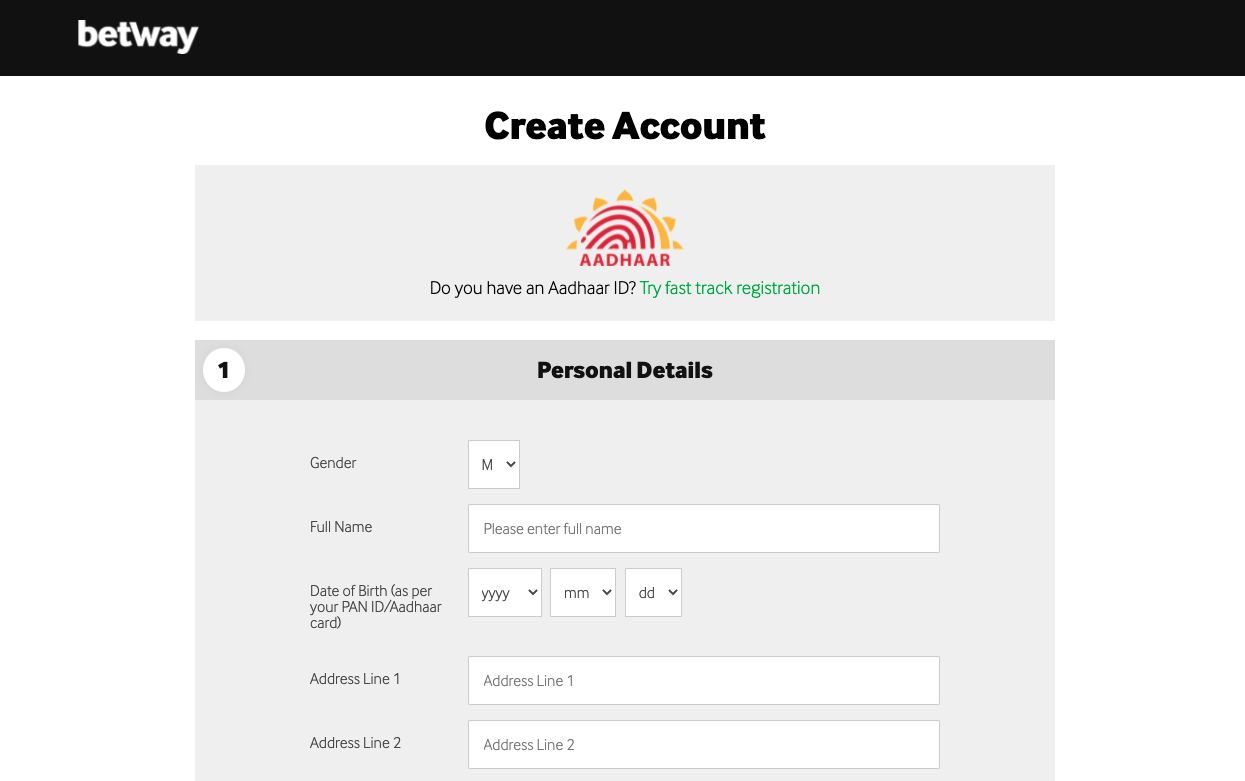 Betway Casino Registration 1