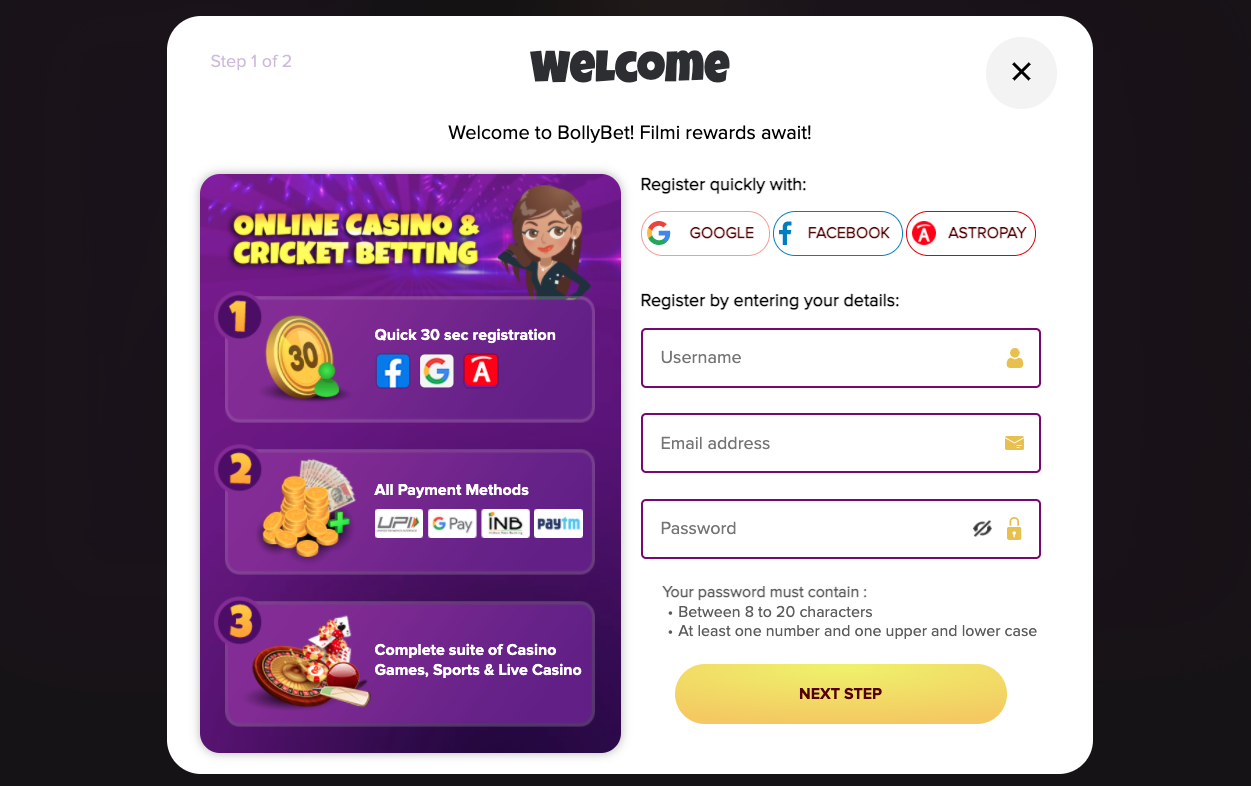 Bollybet casino registration