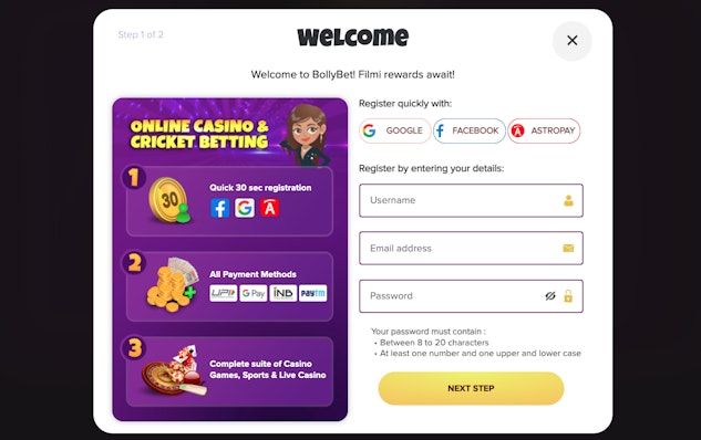Bollybet casino registration