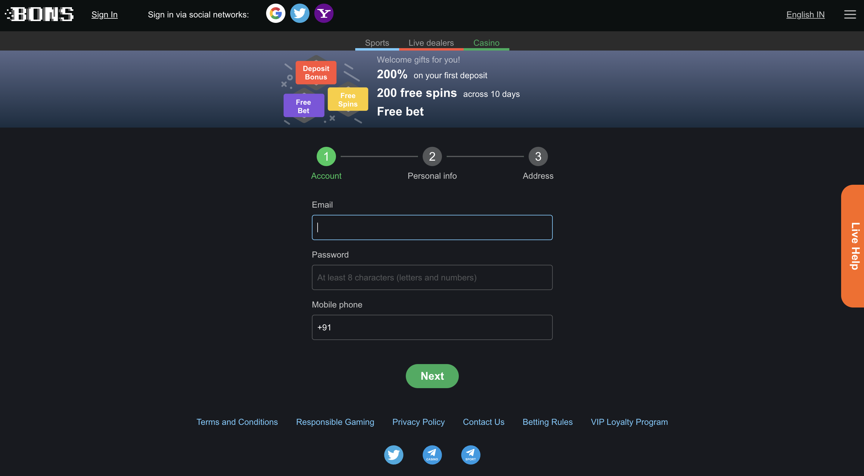 Bons registration step 1