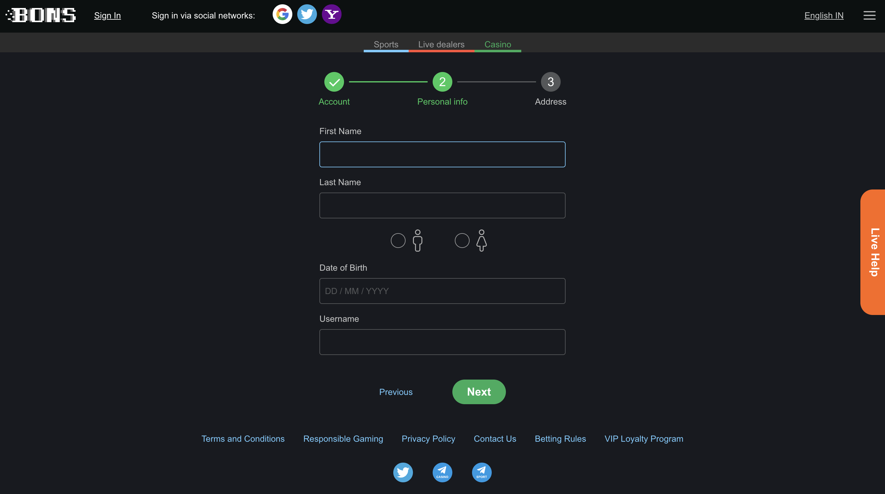 Bons registration step 2