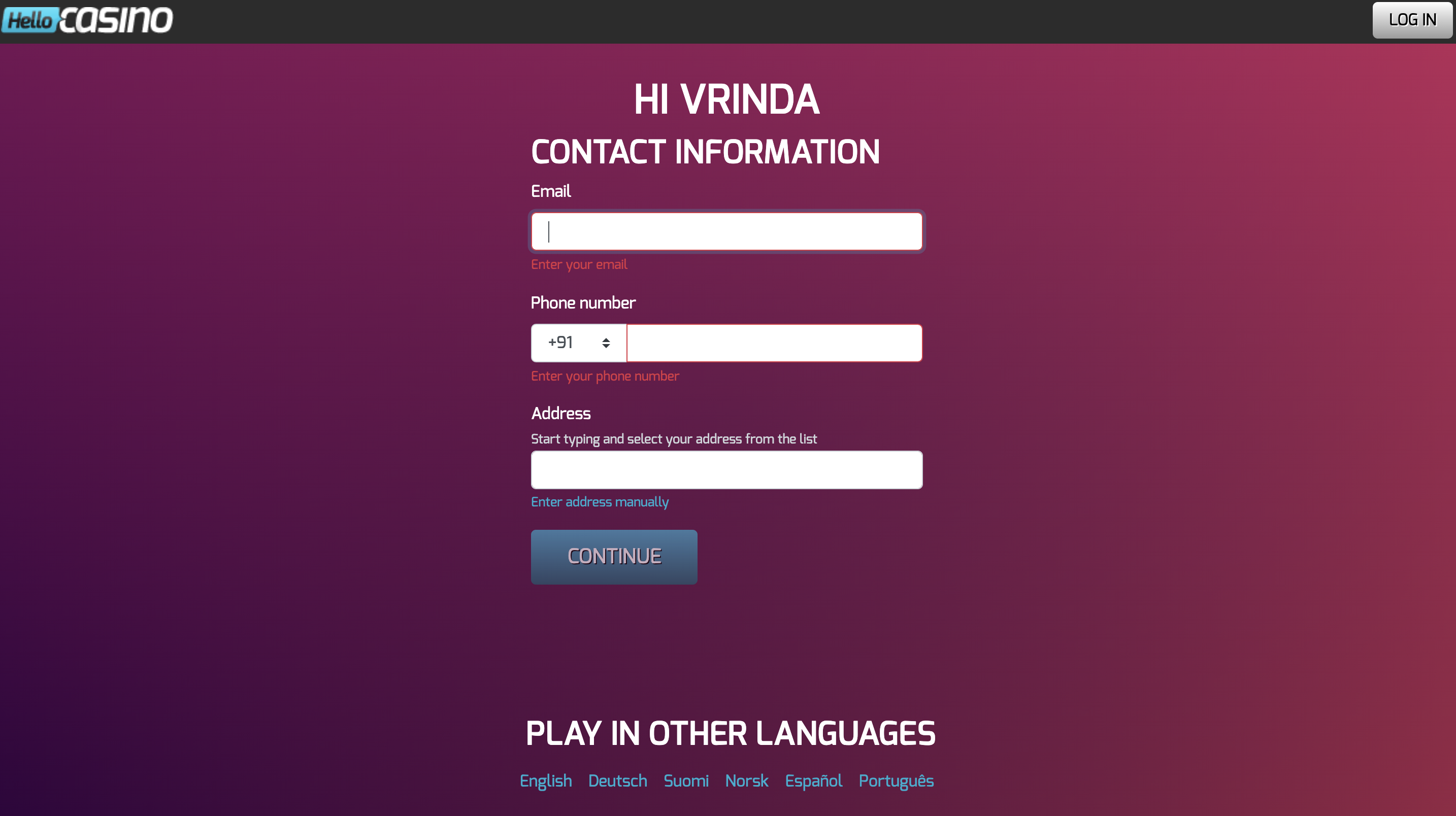 Hello casino registration 2