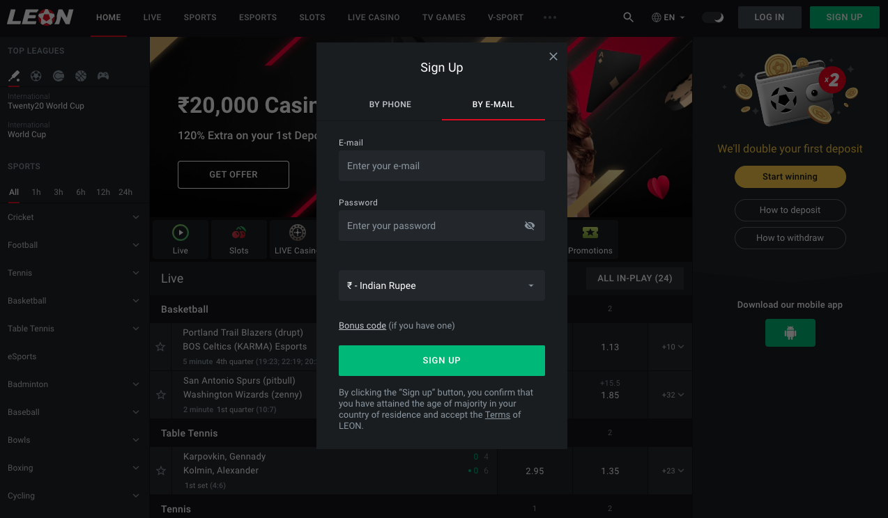 Leon sign up by email