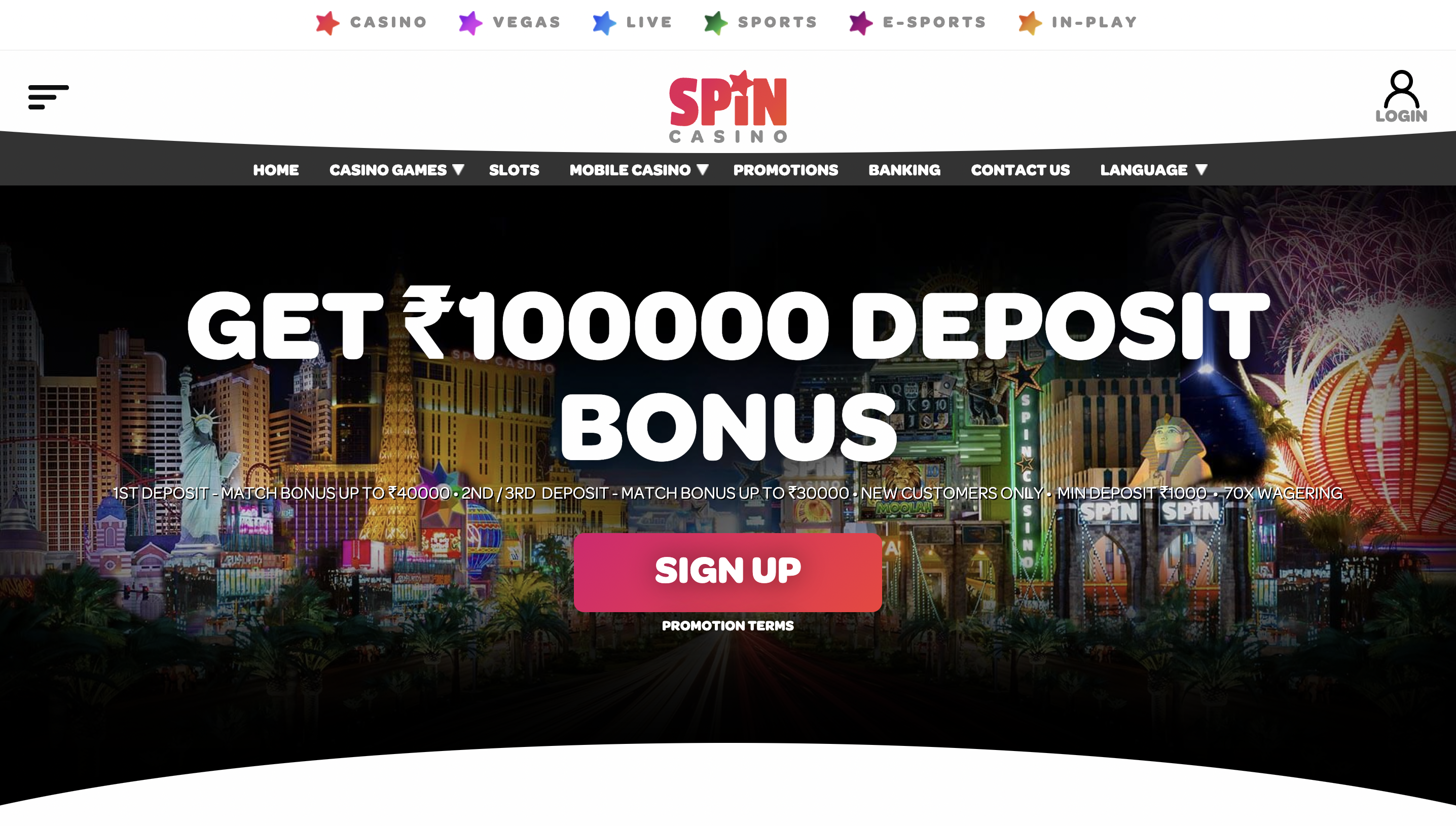Spin casino front page