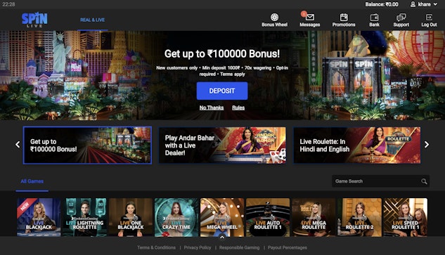 Spin casino homepage